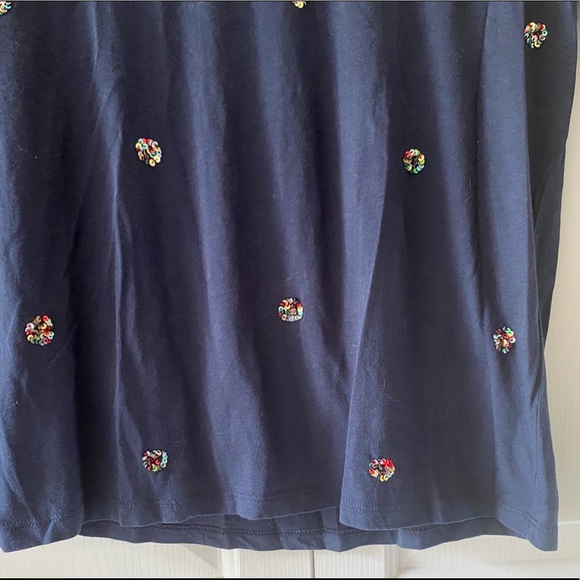 Ann Taylor Loft Womens Top Navy Blue Sequin Long Sleeve Cotton Tee Medium Small - Picture 6 of 10